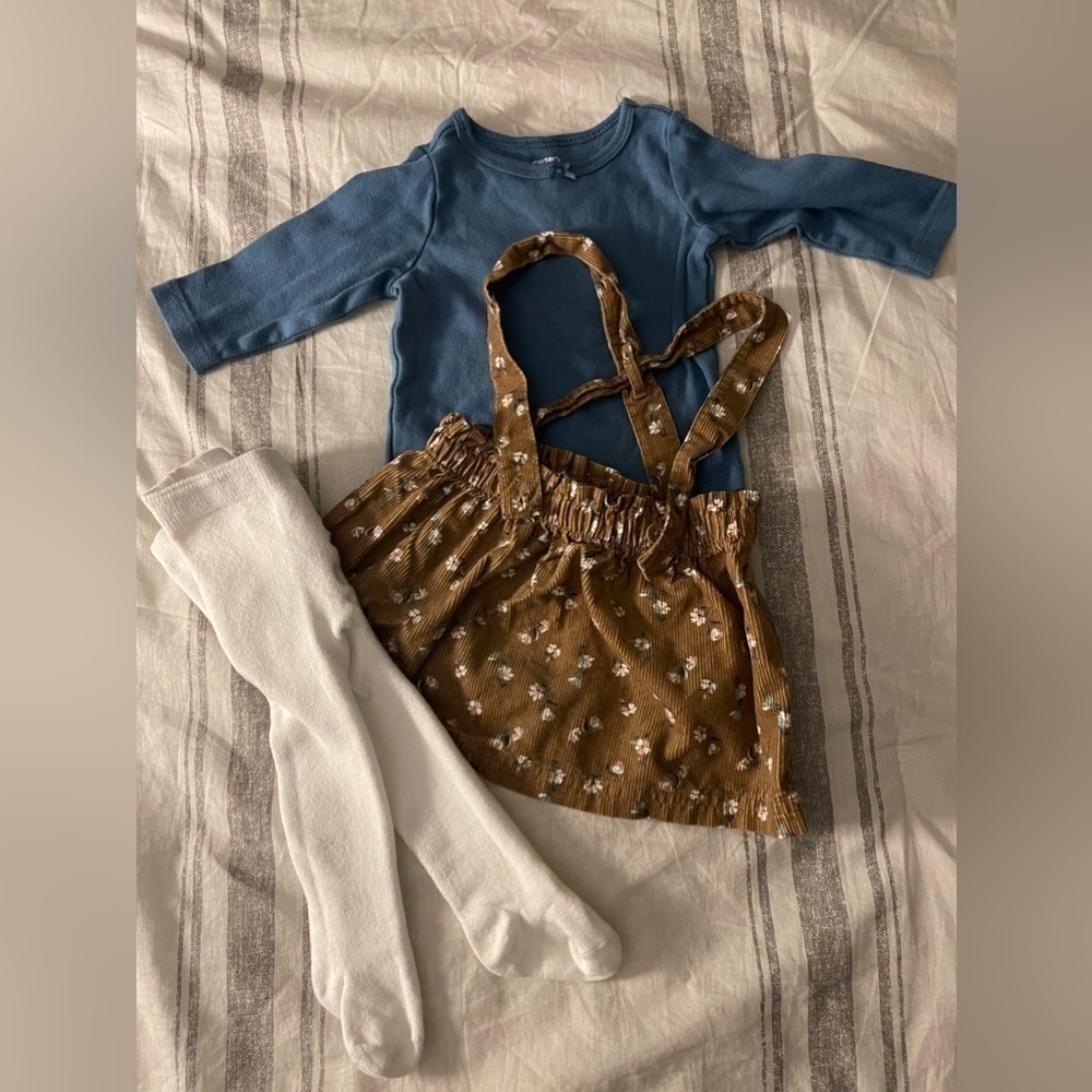 Carter’s | brown floral corduroy 3-piece dress outfit set | 6 mo - Picture 1 of 8